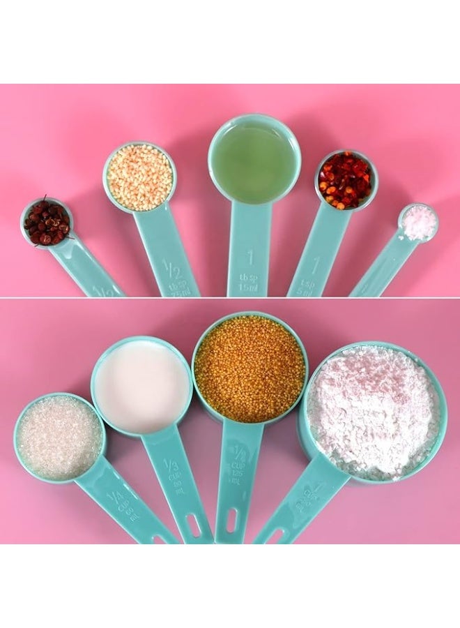 MunKan 9 Piece Measuring Cups and measuring spoons set, Great for Dry and Liquid Ingredients, Small Teaspoon with Plastic Head . ( Mint Green ) - Image 2